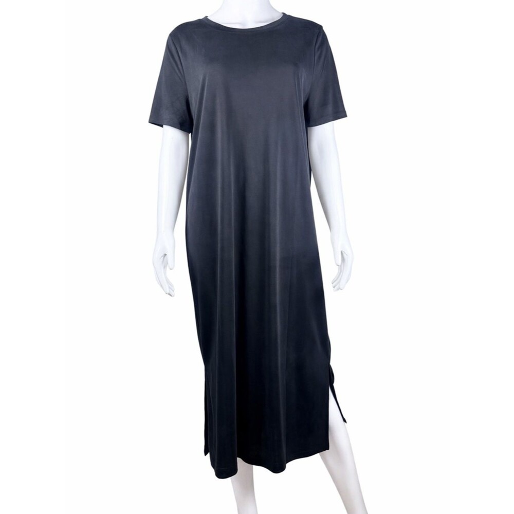 Double Zero Modal Maxi Dress T Shirt Soft Stretch Lounge Side Slit Charcoal L